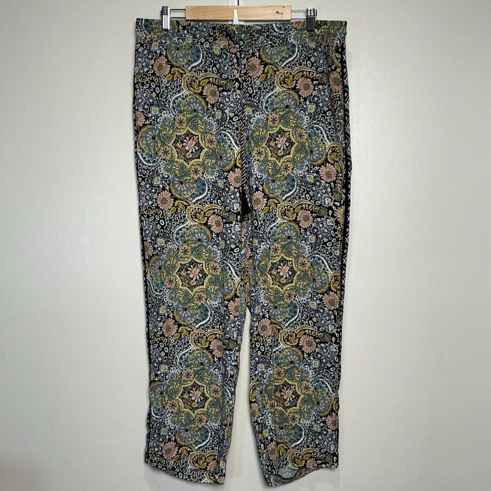 Loft Women’s Tapestry Fluid Drawstring Pants‎ Size LARGE Pull On Pockets